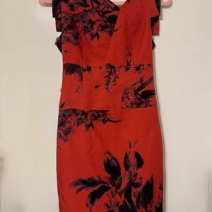 EUC Black Halo Red and Black Floral Mini Dress